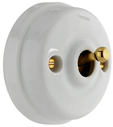 Återfjädrande vippströmbrytare - Vitt porslin/mässing - Image 5