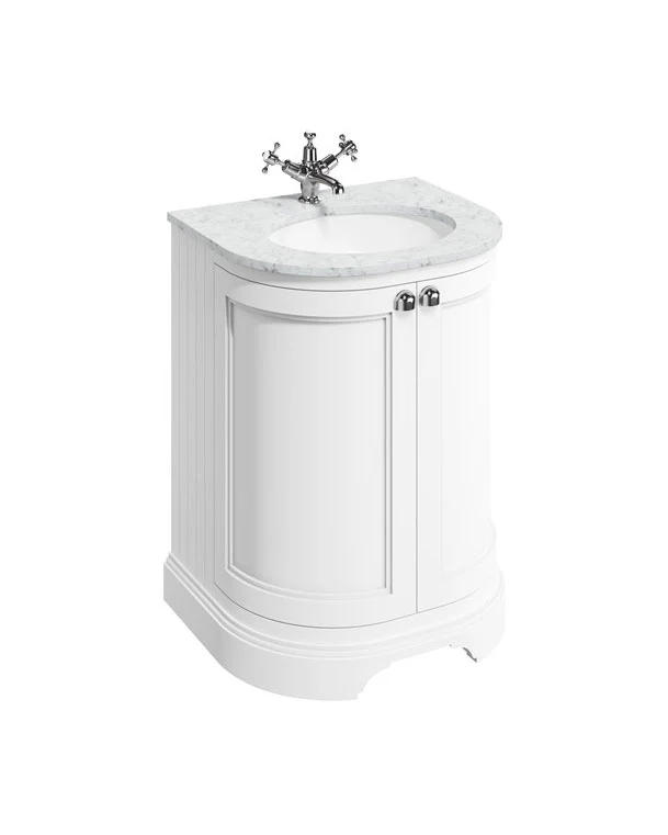 Badrumskommod rundad Burlington - 65 cm matt vit/dörr