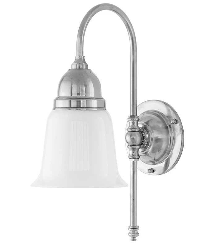 Badrumslampa - Ahlström 60 nickel, opalvit klocka