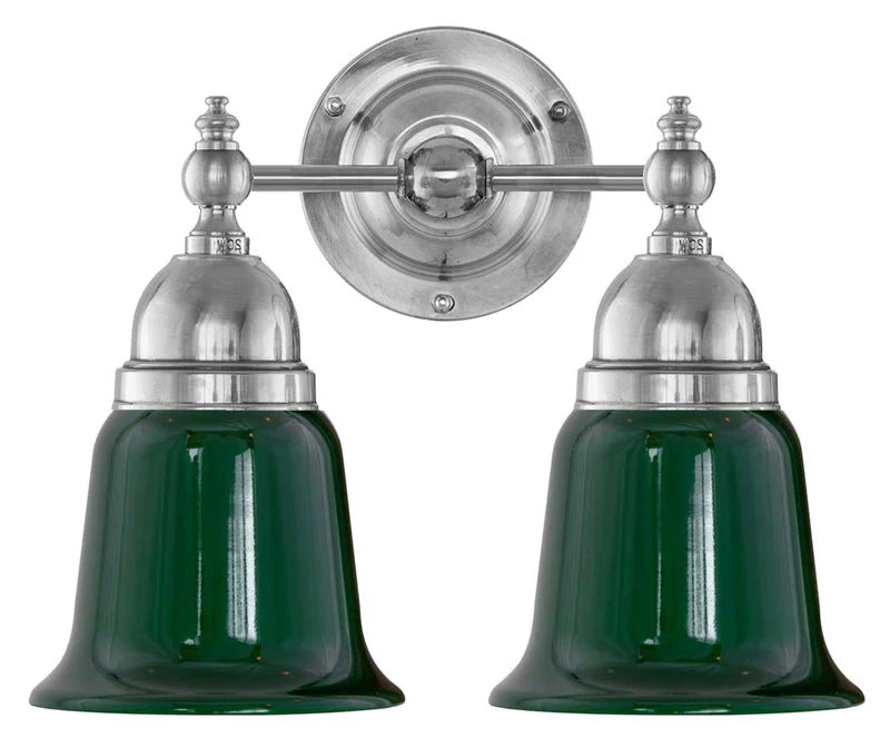 Badrumslampa - Bergman nickel, grön klocka