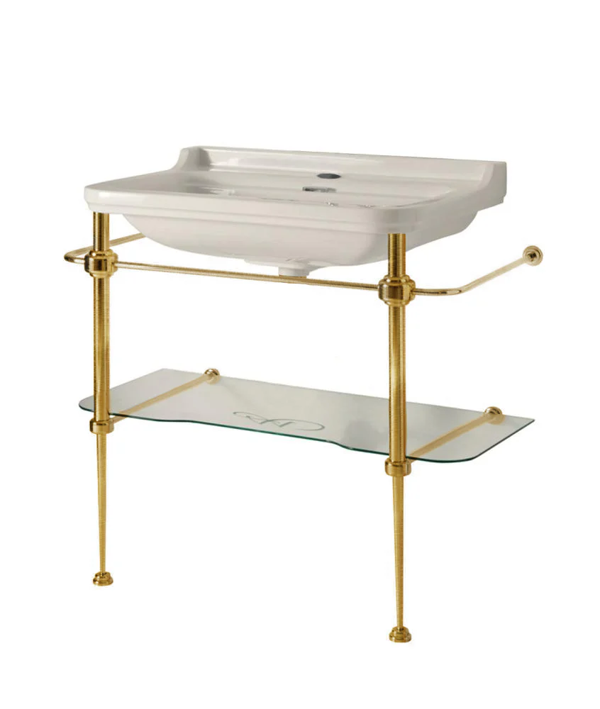 TvÀttstÀll pÄ bronsstÀllning med glashylla - Art Deco 88 cm