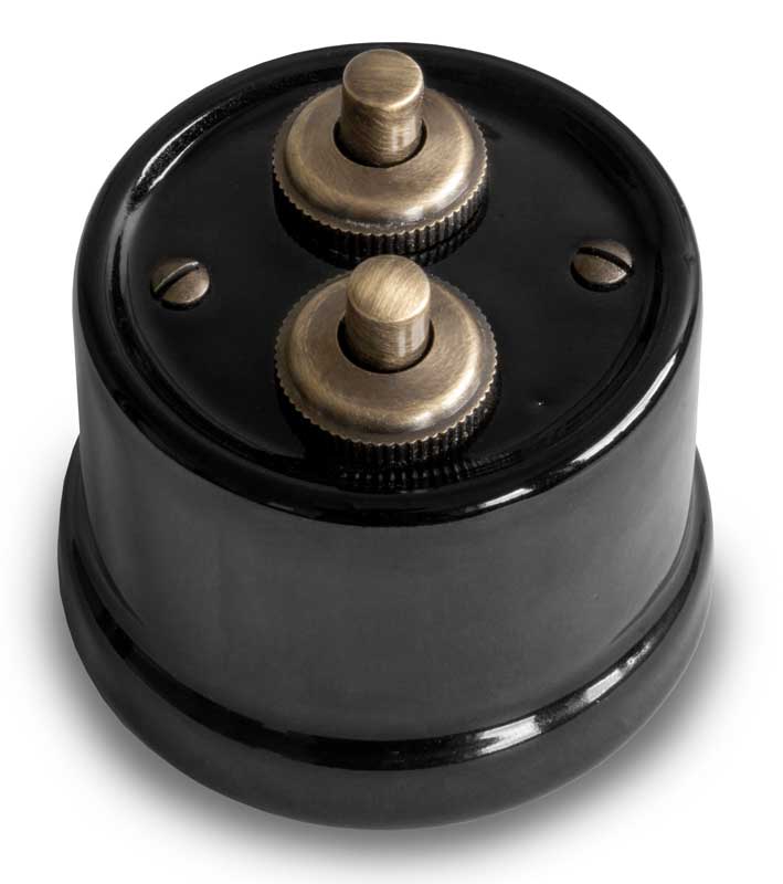 Dimmer - Dubbel tryckknapp svart porslin/antik brons