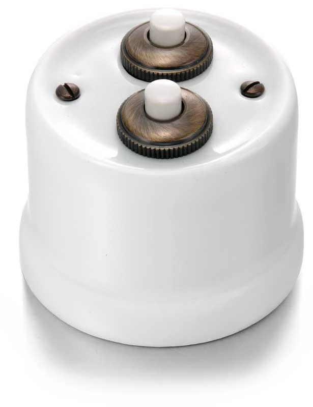 Dimmer - Dubbel tryckknapp vitt porslin/antik brons