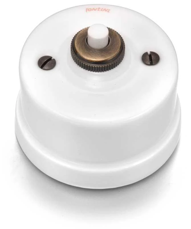 Dimmer - Tryckknapp vitt porslin/antik brons