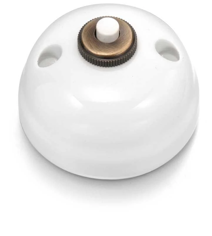 Dimmer - Tryckknapp vitt porslin/antik brons, rundad