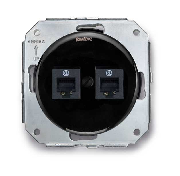 Insats svart porslin - Datajack - Dubbelt RJ45