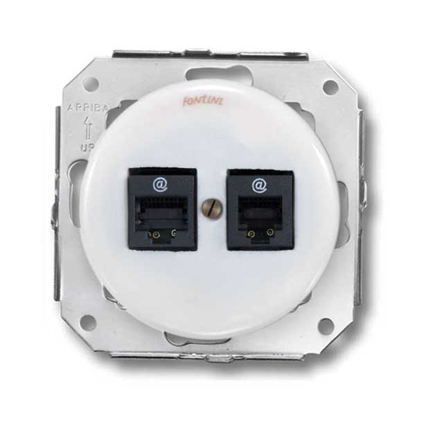 Insats vitt porslin - Datajack - Dubbelt RJ45