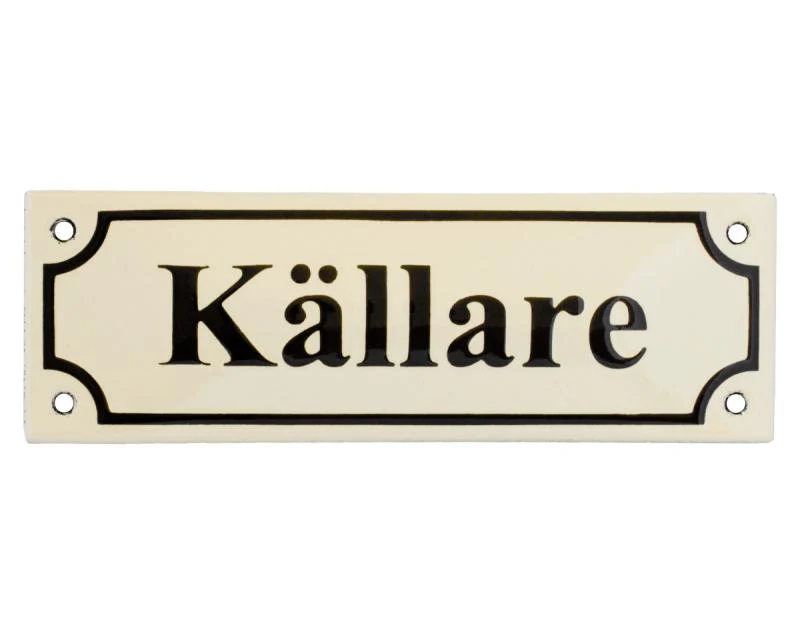 Emaljskylt - KĂ€llare vit/svart