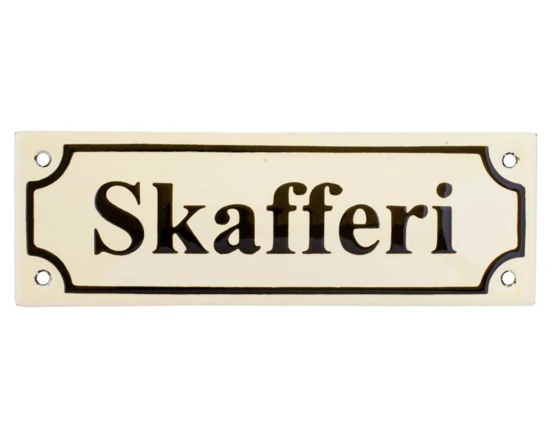 Emaljskylt - Skafferi vit/svart