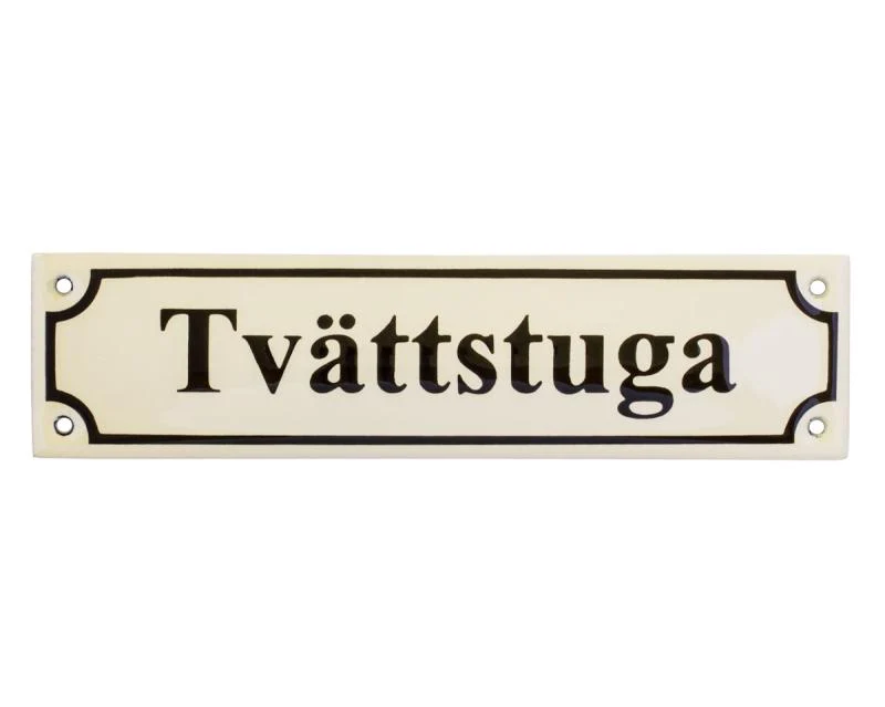 Emaljskylt - Tvättstuga vit/svart