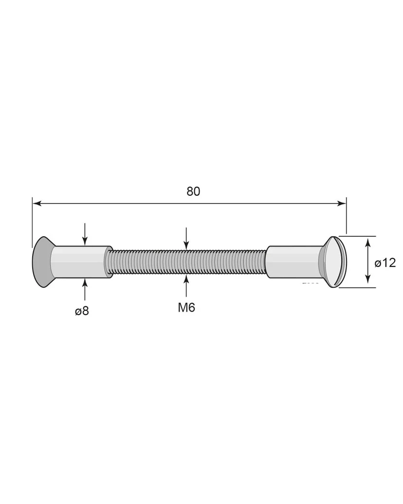GenomgÄende skruv och nippel för porthandtag - M6x80 mÀssing - Image 2