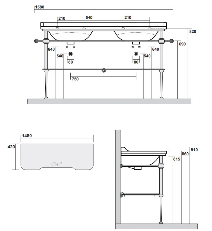 Art Deco kromställning med glashylla - Till tvättställ 158 cm - Image 2