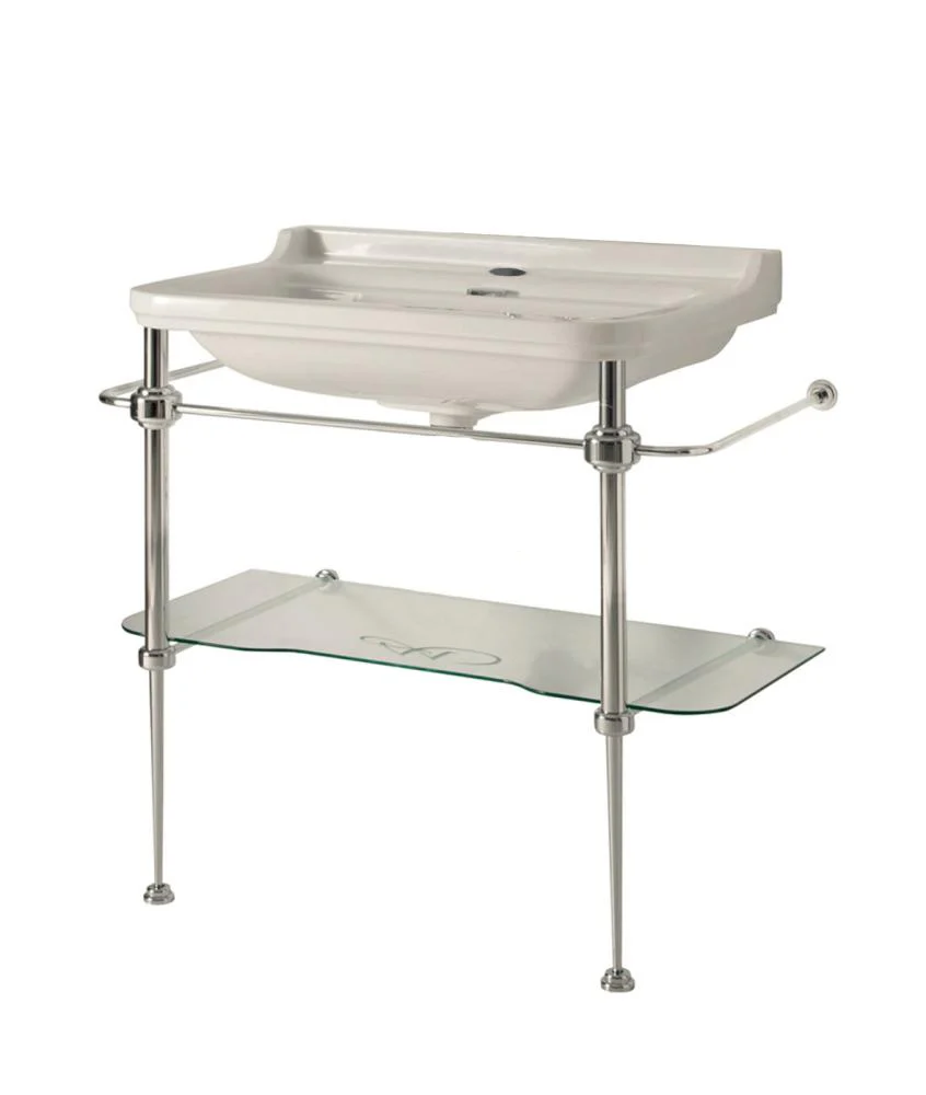 Tvättställ på kromställning med glashylla - Art Deco 88 cm
