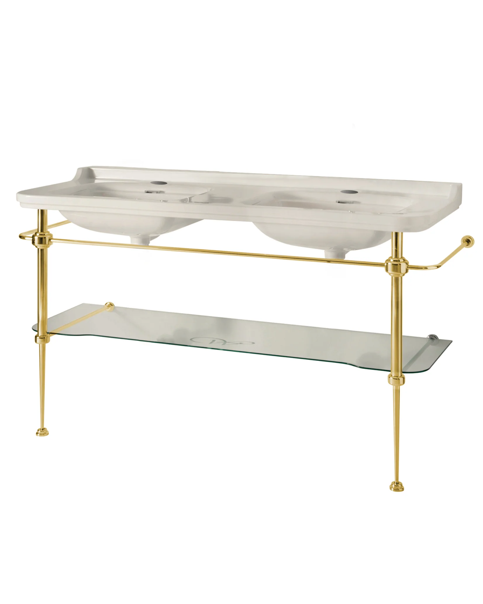 TvÀttstÀll pÄ guldstÀllning & glashylla - Art Deco - Dubbelt 150 cm