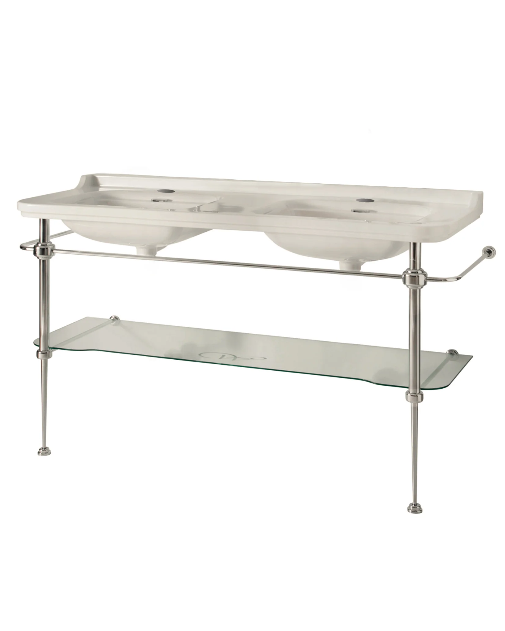 TvÀttstÀll med kromade ben & glashylla - Art Deco - Dubbelt 150 cm