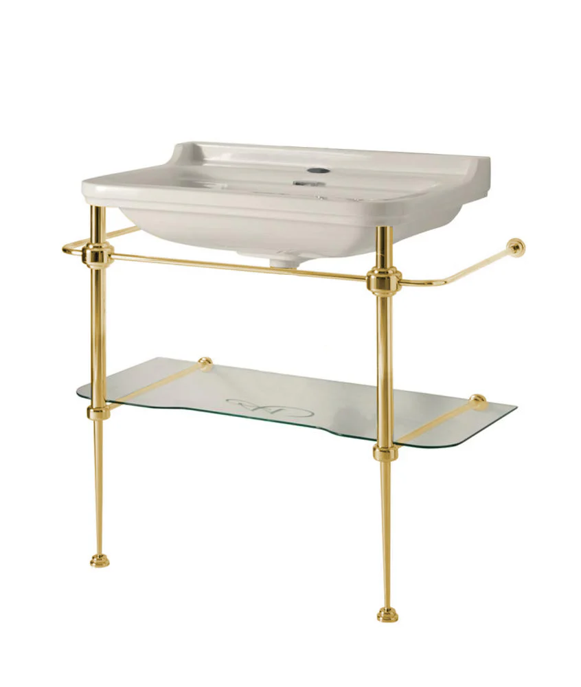 TvÀttstÀll pÄ guldstÀllning med glashylla - Art Deco 88 cm