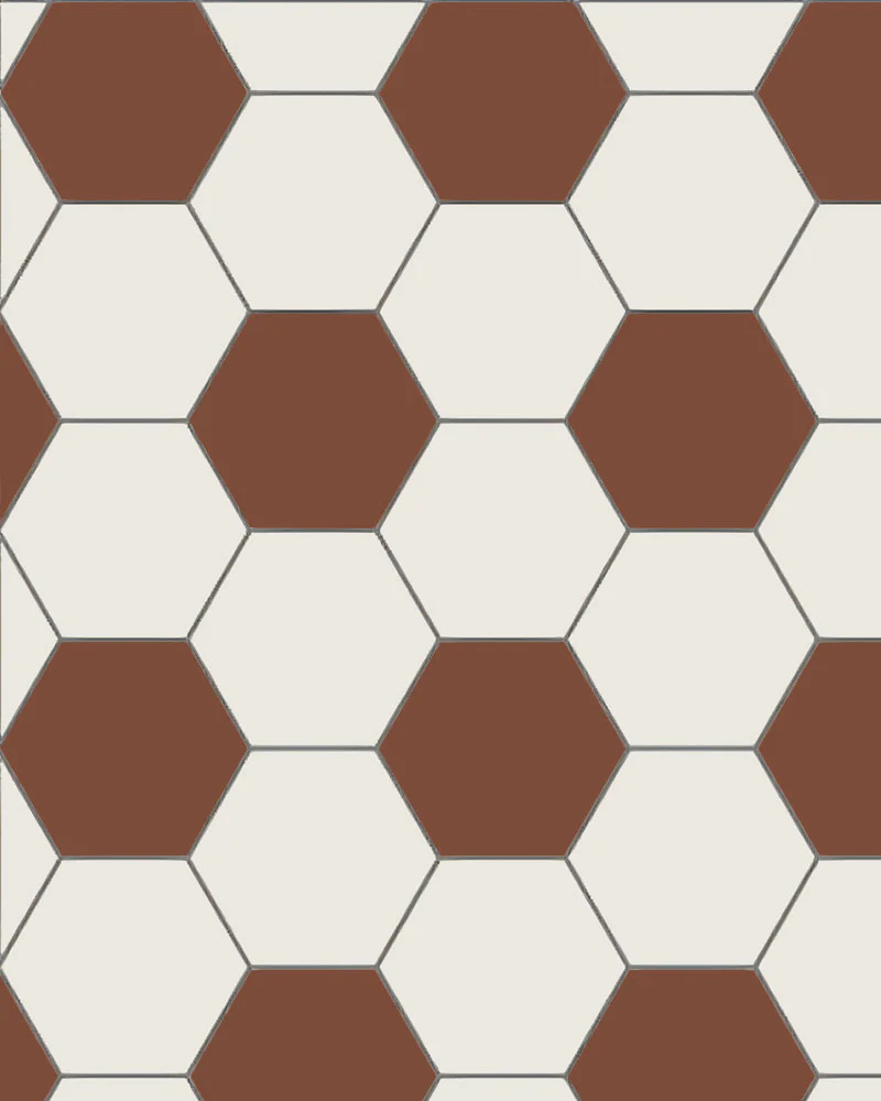 Hexagonklinker - 15 x 15 cm vit/röd
