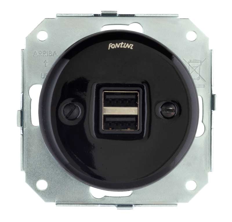 Insats svart porslin - USB-uttag Garby Colonial