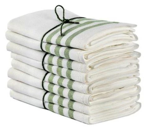 Kökshandduk 2-pack - Lin 50x70 cm, rand benvit/grön - Image 3