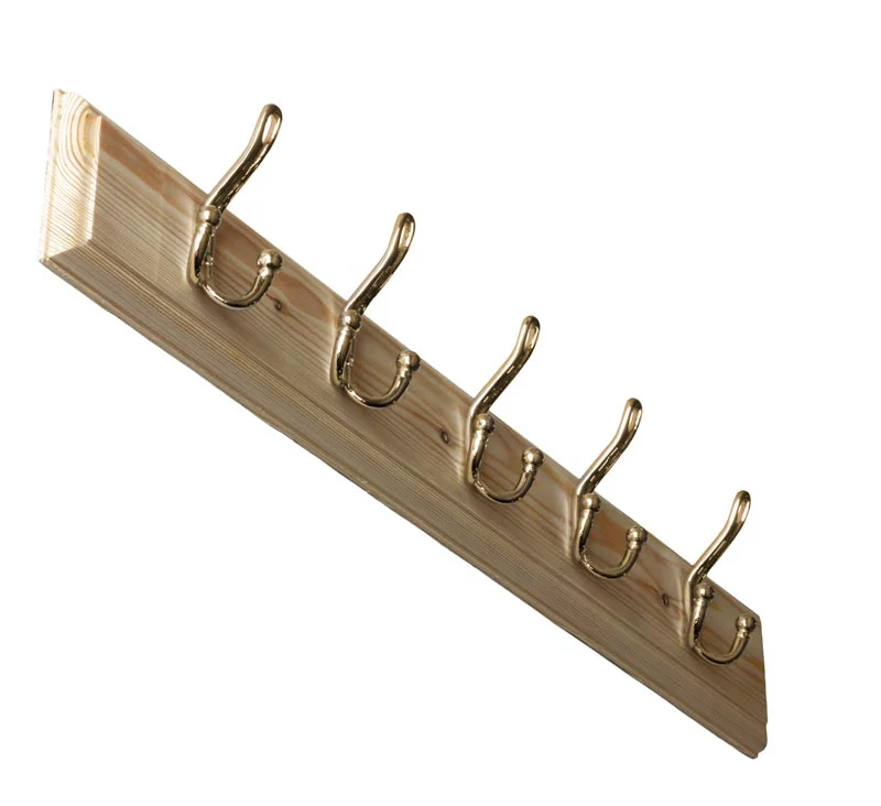 Kroklist 65 cm furu med dubbel hattkrok, mässing
