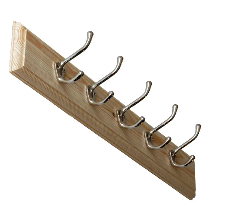 Kroklist 65 cm furu med hattkrok, nickel