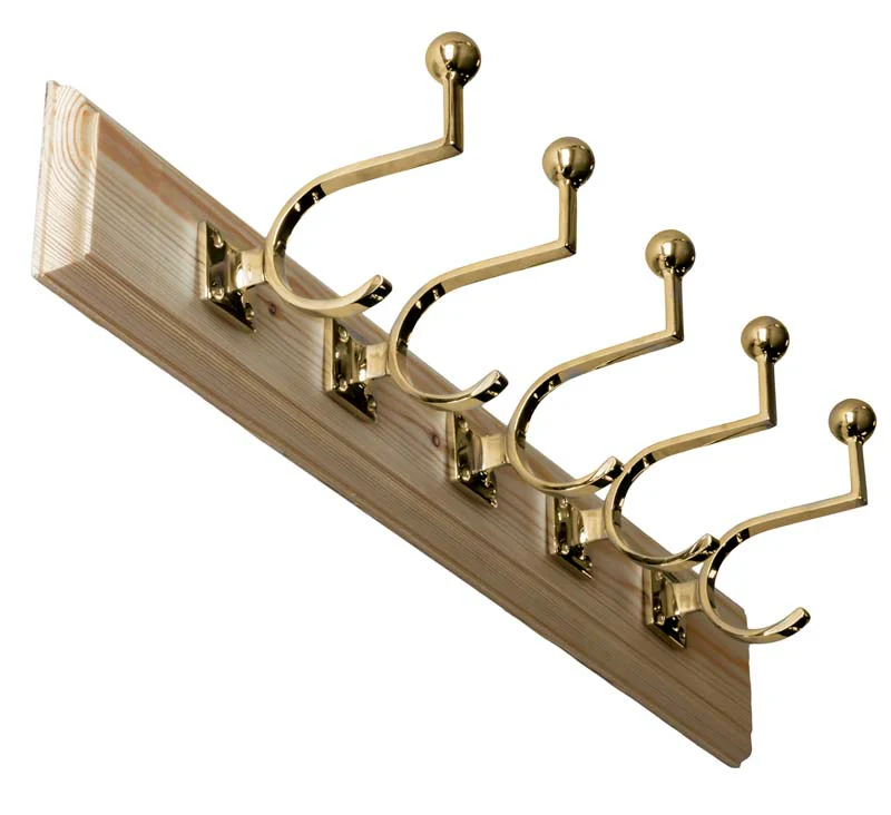 Kroklist 65 cm furu med klÀdkrok - Fehrlins 3228 mÀssing