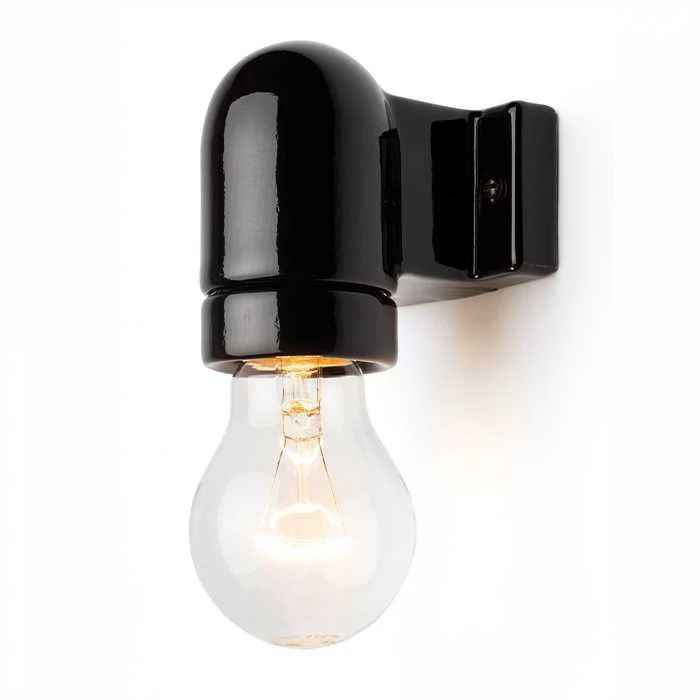 Lamphållare svart porslin - För väggmontage E27/Max 75W - Image 3