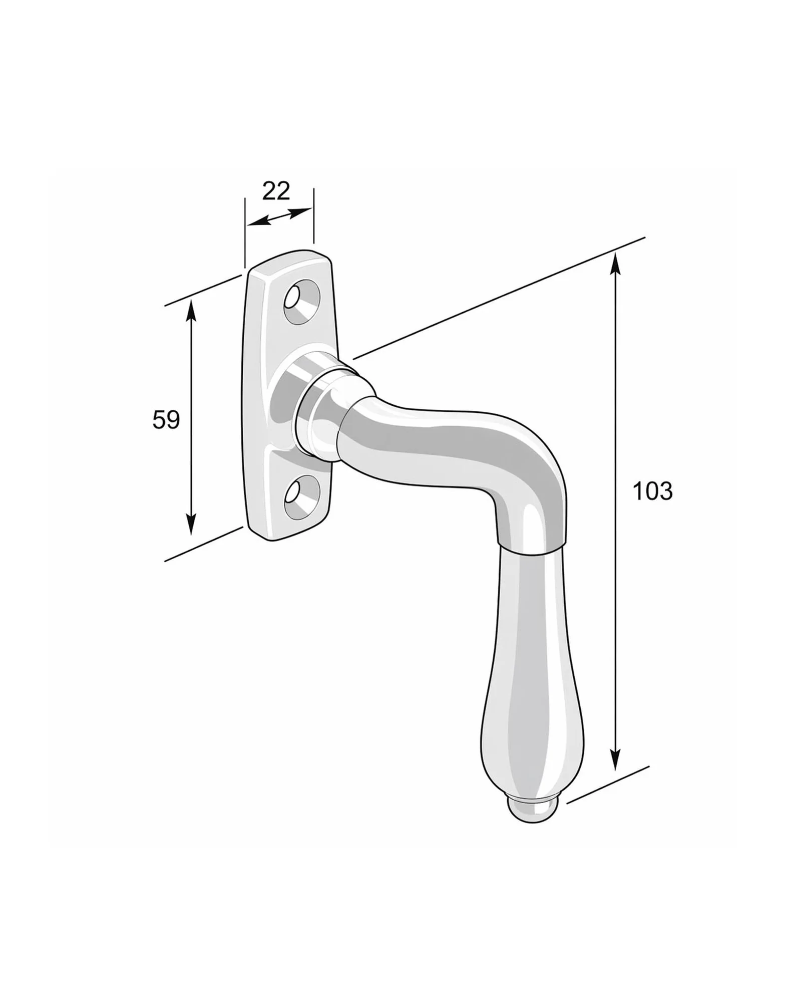 Spanjoletthandtag - Droppe böjd nickel - Image 2