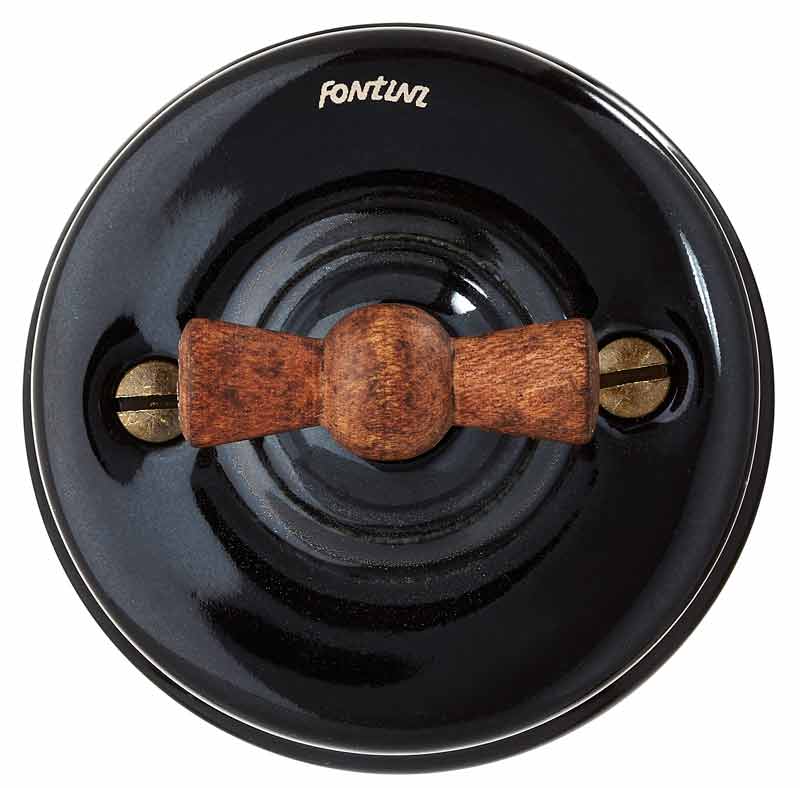 Strömbrytare - Svart porslin trävred, utanpåliggande (trapp) - Image 4