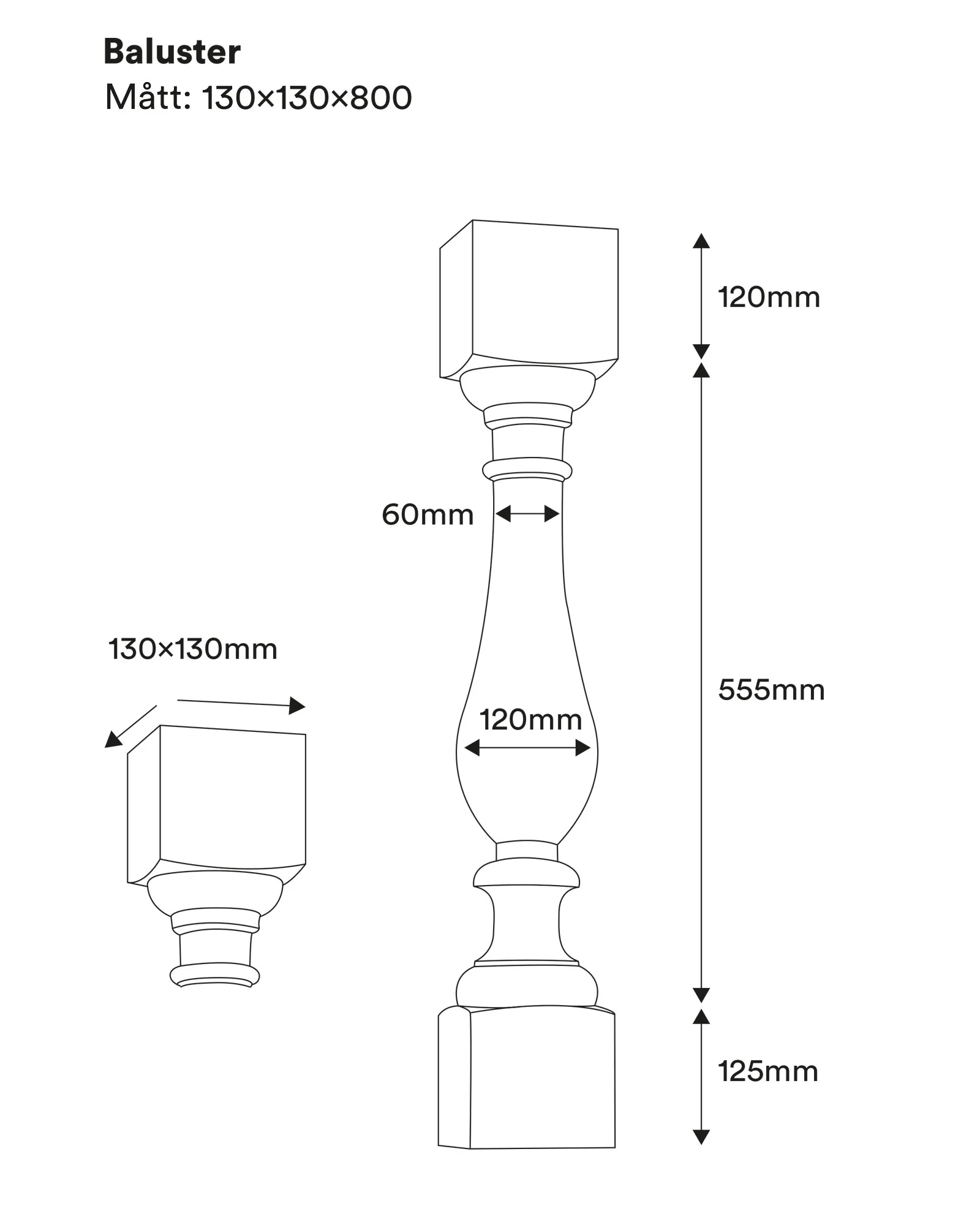 Svarvad stolpe - Baluster gran 800 x 130 mm - Image 2