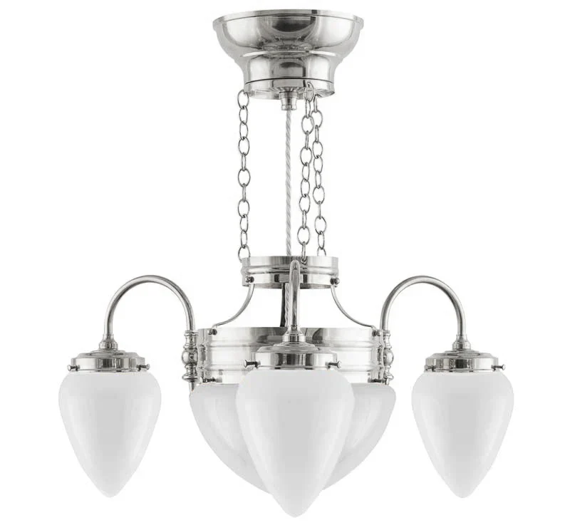 Takkrona - Trearmad ringkrona nickel, opalvitt glas