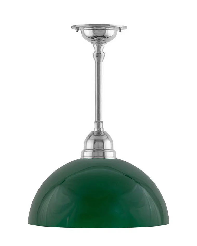 Taklampa - Byströmpendel 60 nickel, grön halvsfär