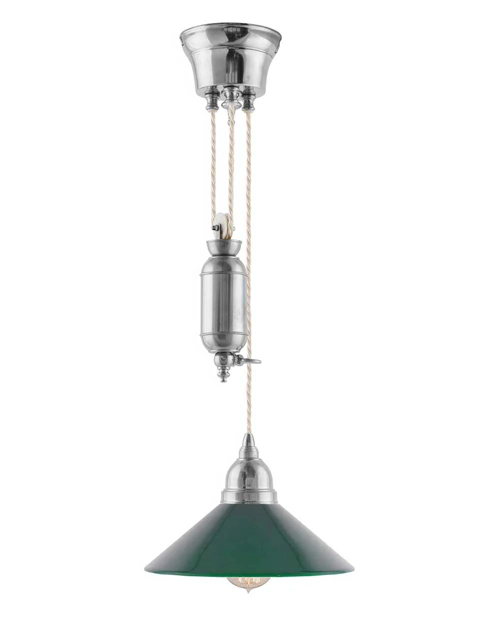 Taklampa - Skomakarhiss nickel med grön skärm 25 cm