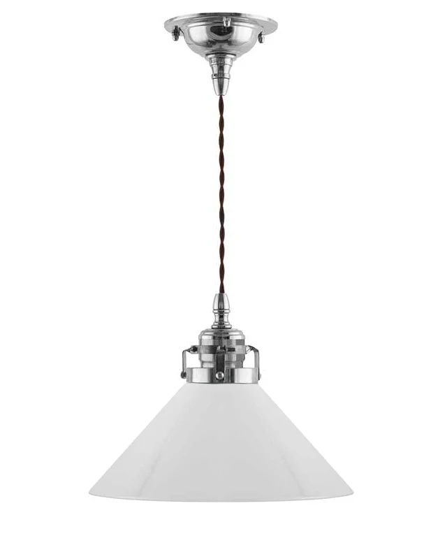 Taklampa - Skomakarsladd nickel med hög vit skärm 25 cm