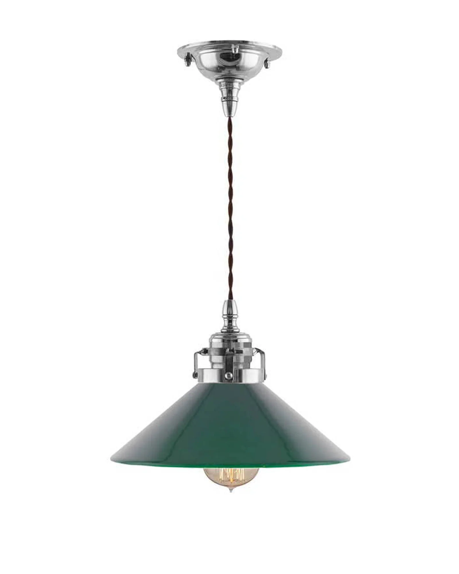 Taklampa - Skomakarsladd nickel med grön skärm 25 cm