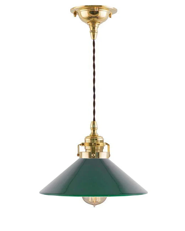 Taklampa - Skomakarsladd mässing med grön skärm 25 cm
