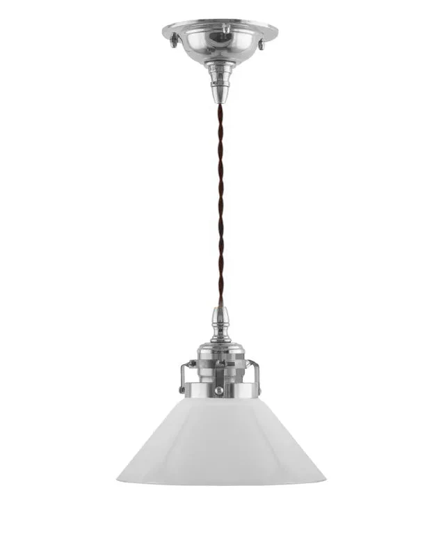 Taklampa - Skomakarsladd nickel, liten vit skÀrm 15 cm