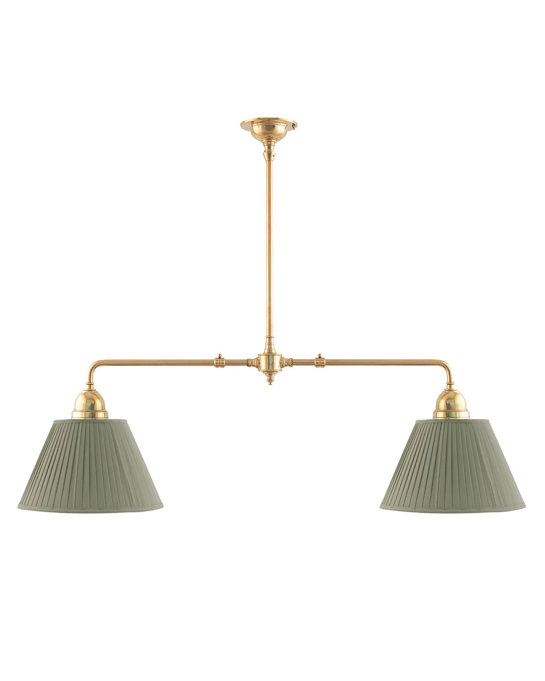 Taklampa - Spelbordslampa mässing, olivgröna skärmar