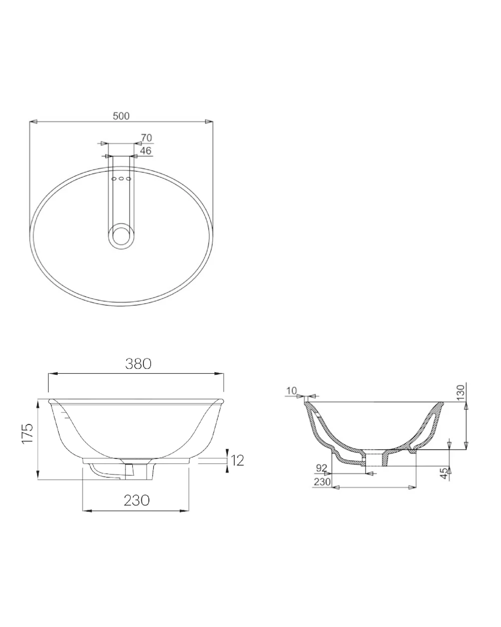 Tvättställ - Guild 50 cm, fristående med bräddavlopp - Image 4