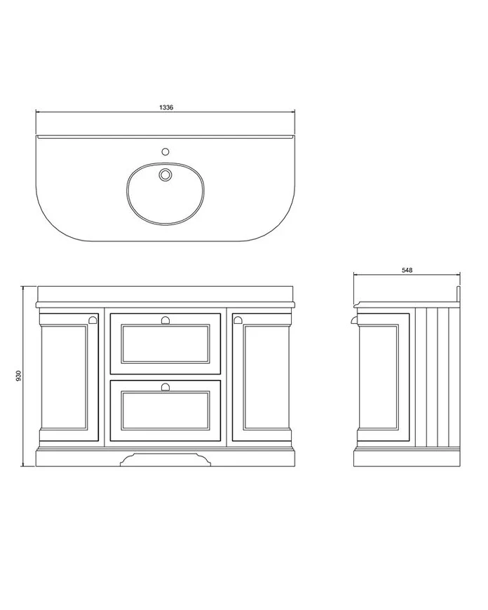 Badrumskommod rundat Burlington - 134 cm vit/Carrara/lÄda - Image 3