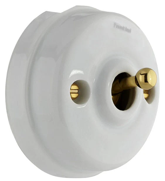 Strömbrytare - Vitt porslin/mässing (trappströmbrytare) - Image 7