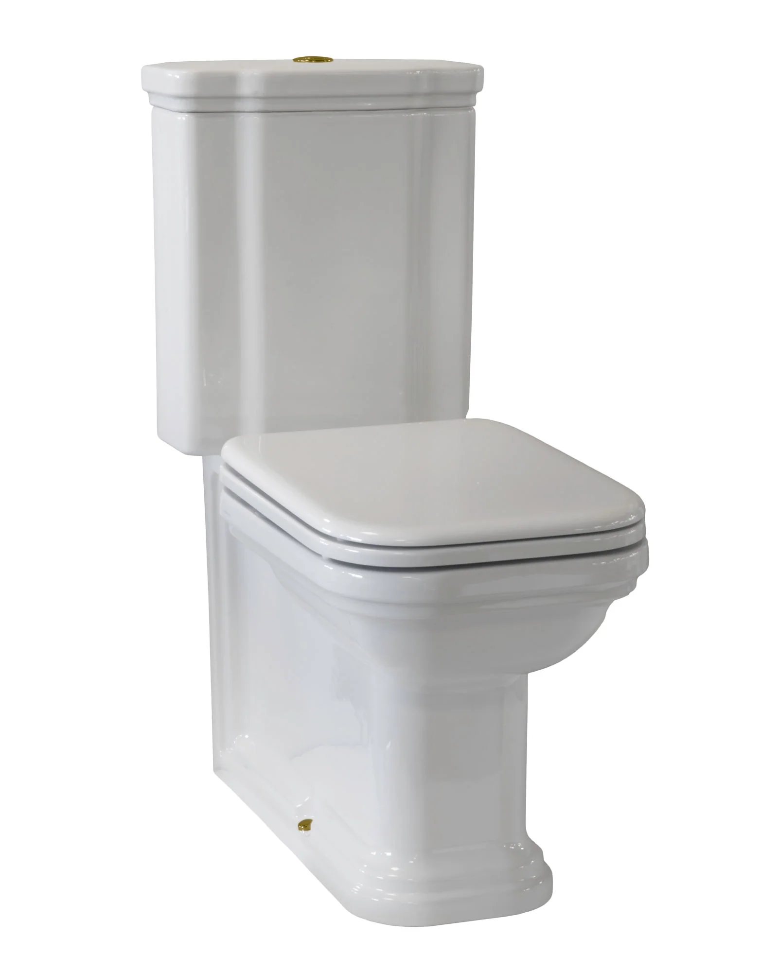 WC - Art Deco golvstående toalett med spolknapp & sits - Brons