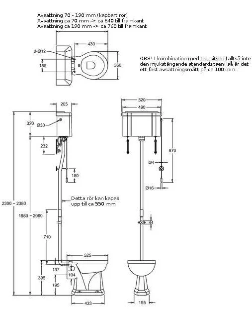 WC - Burlington högspolande toalett, väggcistern & sits - Image 6