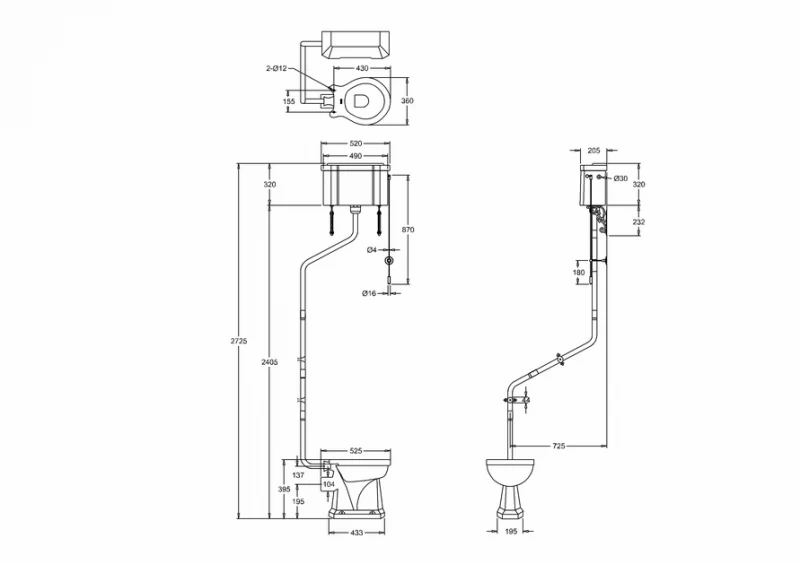 WC - Burlington högspolande toalett, väggcistern & sits - Image 8