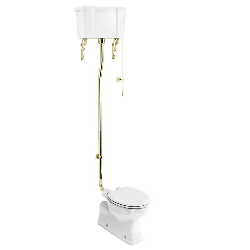 WC - Burlington högspolande toalett, vÀggcistern & sits - gulddetaljer
