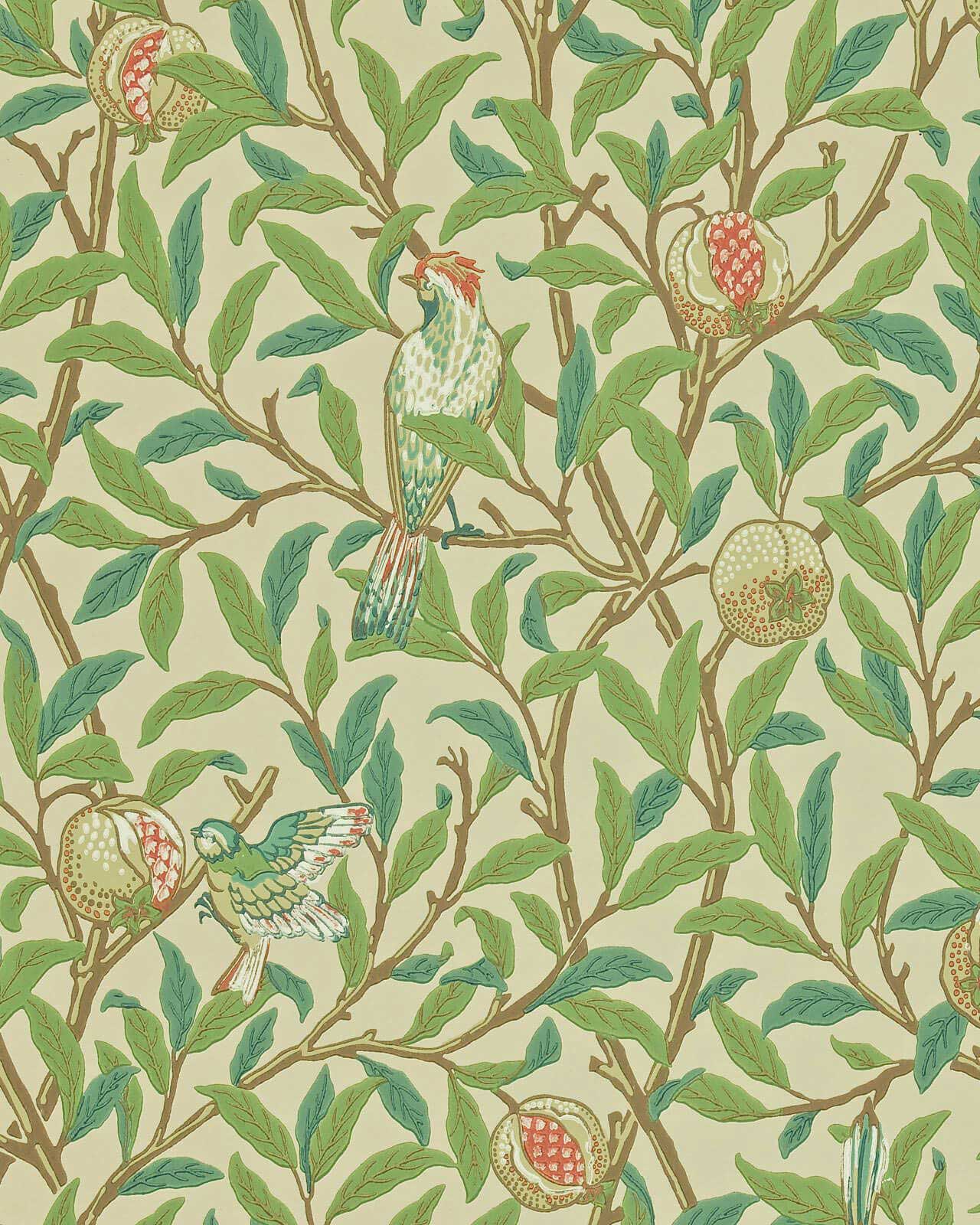 William Morris & Co. Tapet - Bird & Pomegranate Bayleaf/Cream