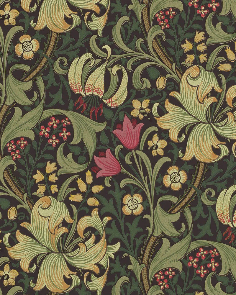 William Morris & Co. Tapet - Golden Lily Charcoal/Olive