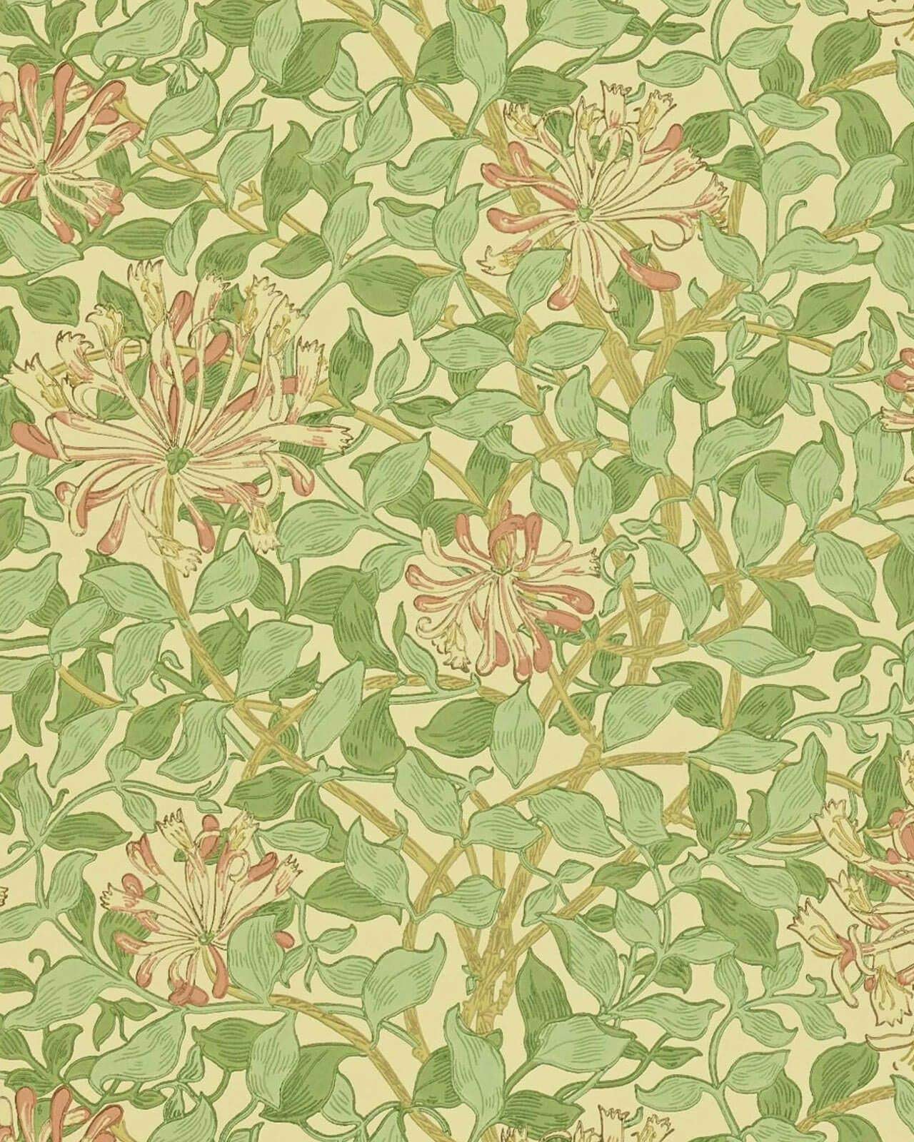 William Morris & Co. Tapet - Honeysuckle Green/Beige/Pink