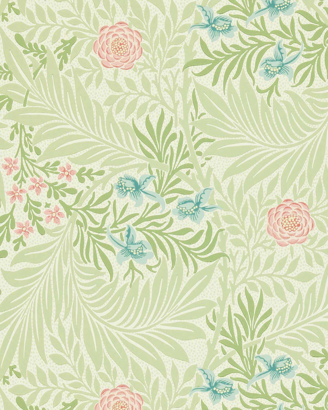 William Morris & Co. Tapet - Larkspur Green/Coral
