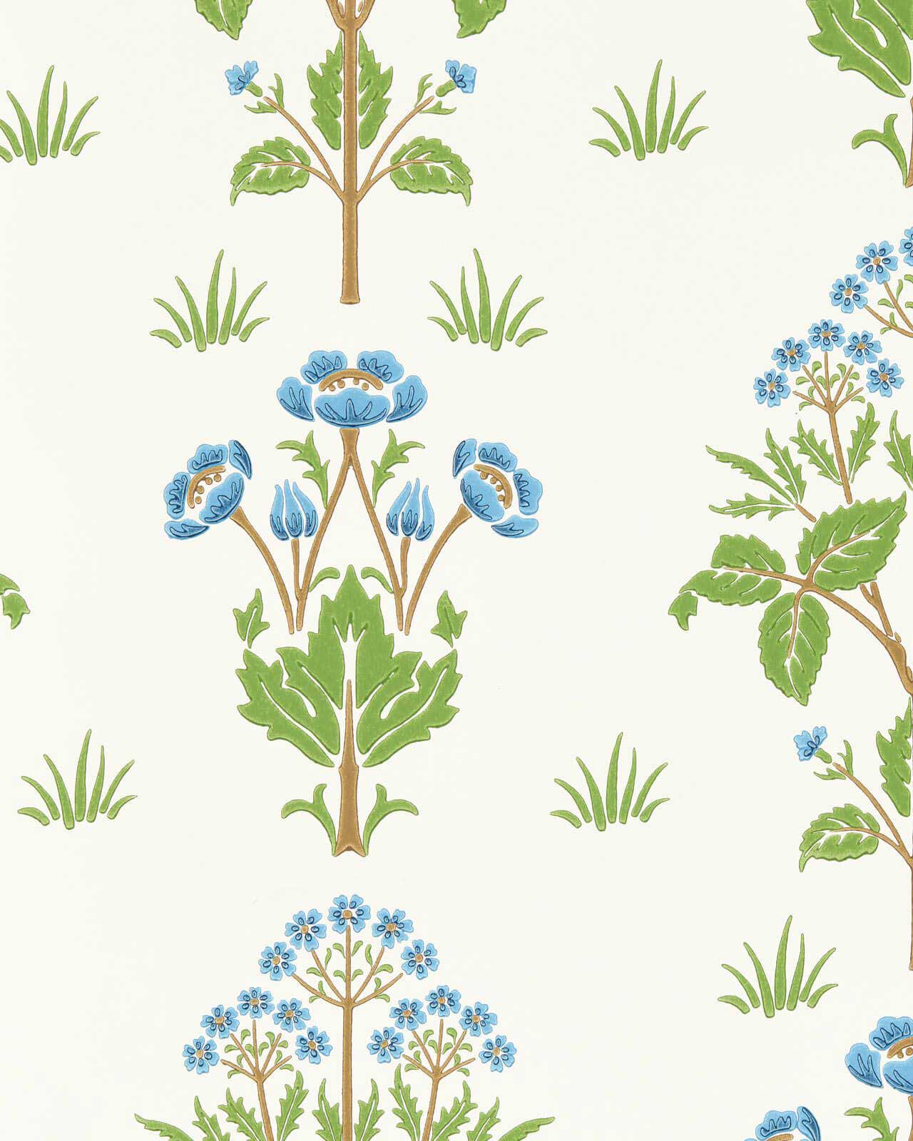 William Morris & Co. Tapet - Meadow Sweet Cobalt/Grass Green